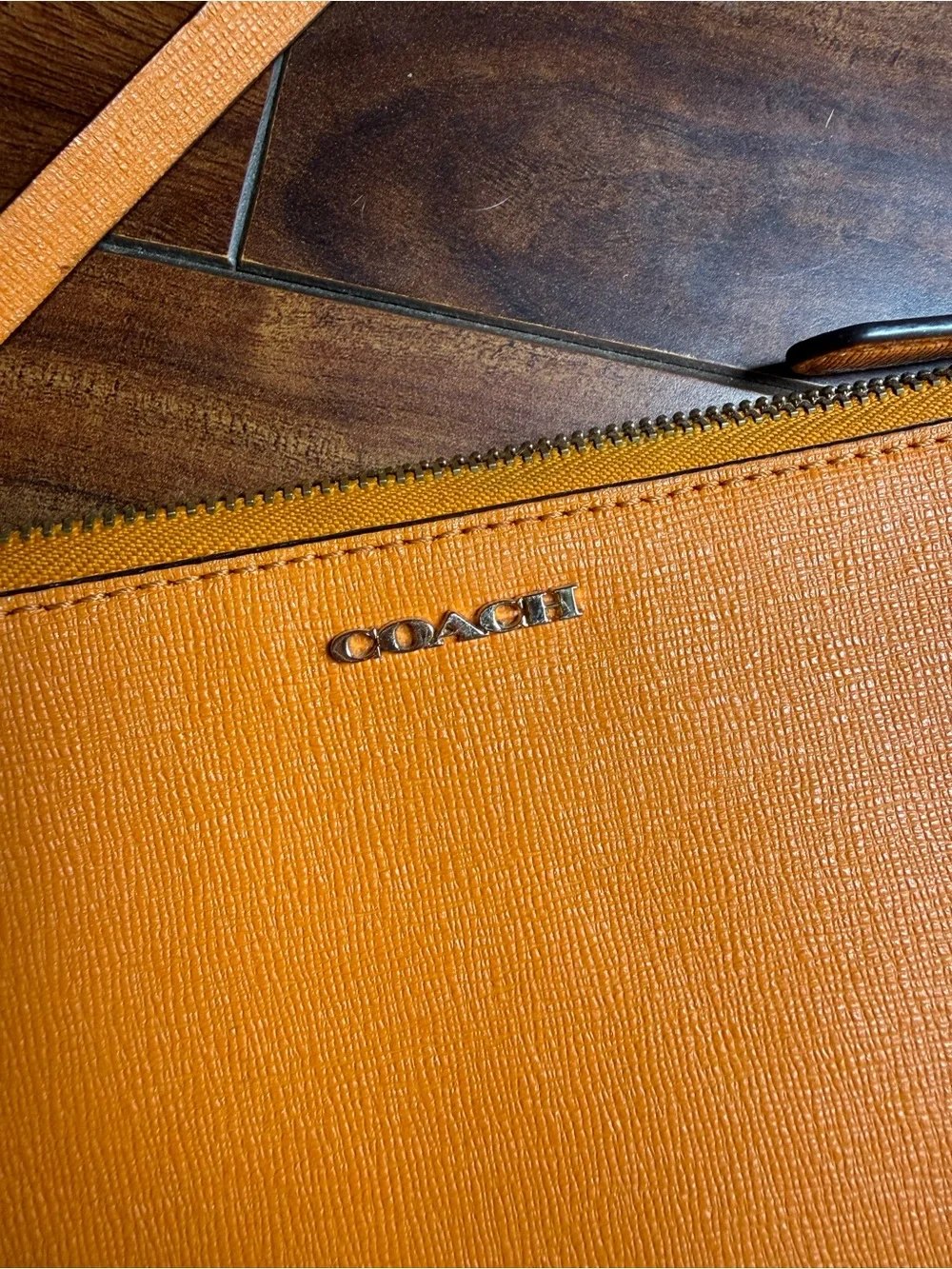Coach Orange Leather Crossbody with Gold Chain Detail